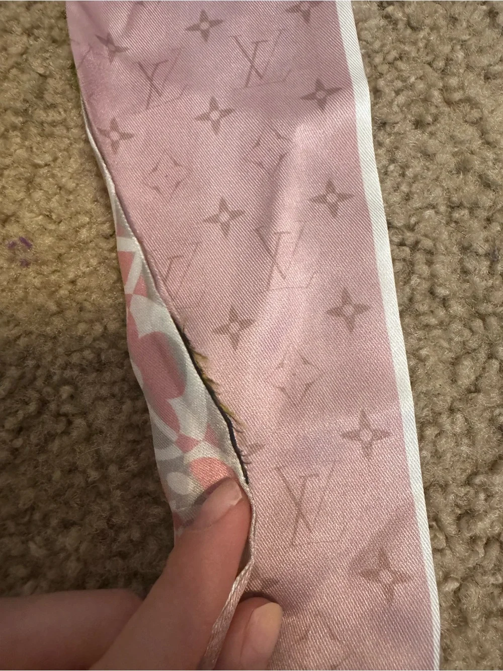 Louis Vuitton Pink & White Silk Twilly Scarf